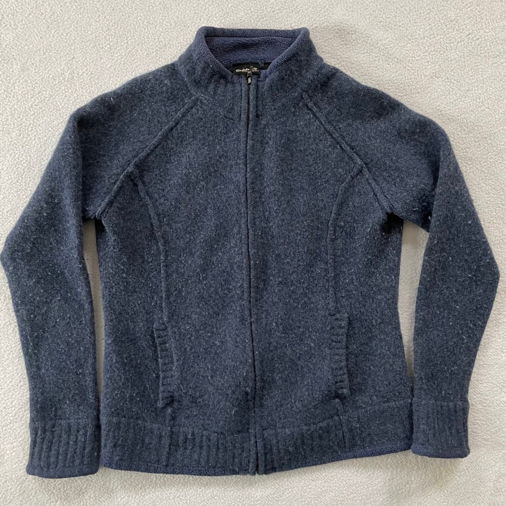 Guide Series Full Zip Sweater Women Large Blue Lambswool Blend Fleece Jacket